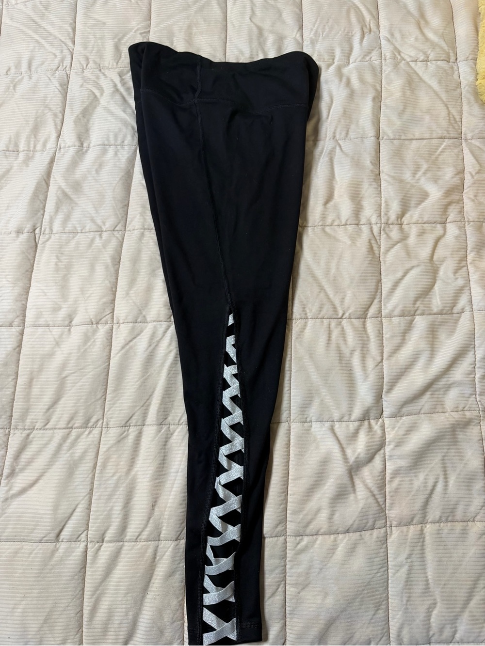 Victoria's Secret Black Leggings with Silver Chevron Stripe
